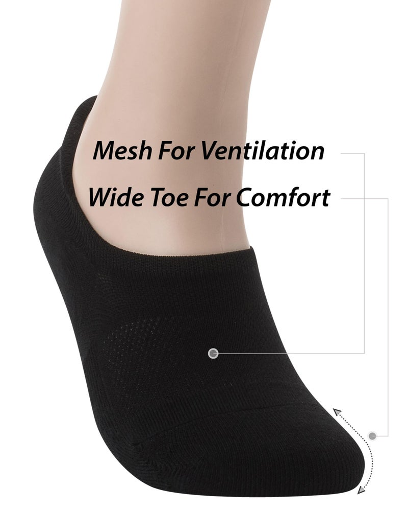 Pro Mountain Wide Toe Box No Show Running Socks For Health Unisex Arch Support Athletic Workout Gym Heel Tab Size M Black 6 Pairs Women Shoes 8-10 Men 7-9 - Image 5